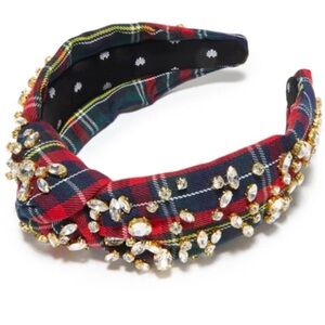 Lele Sadoughi Midnight Plaid Tartan Mixed Shape Crystal Knotted Headband